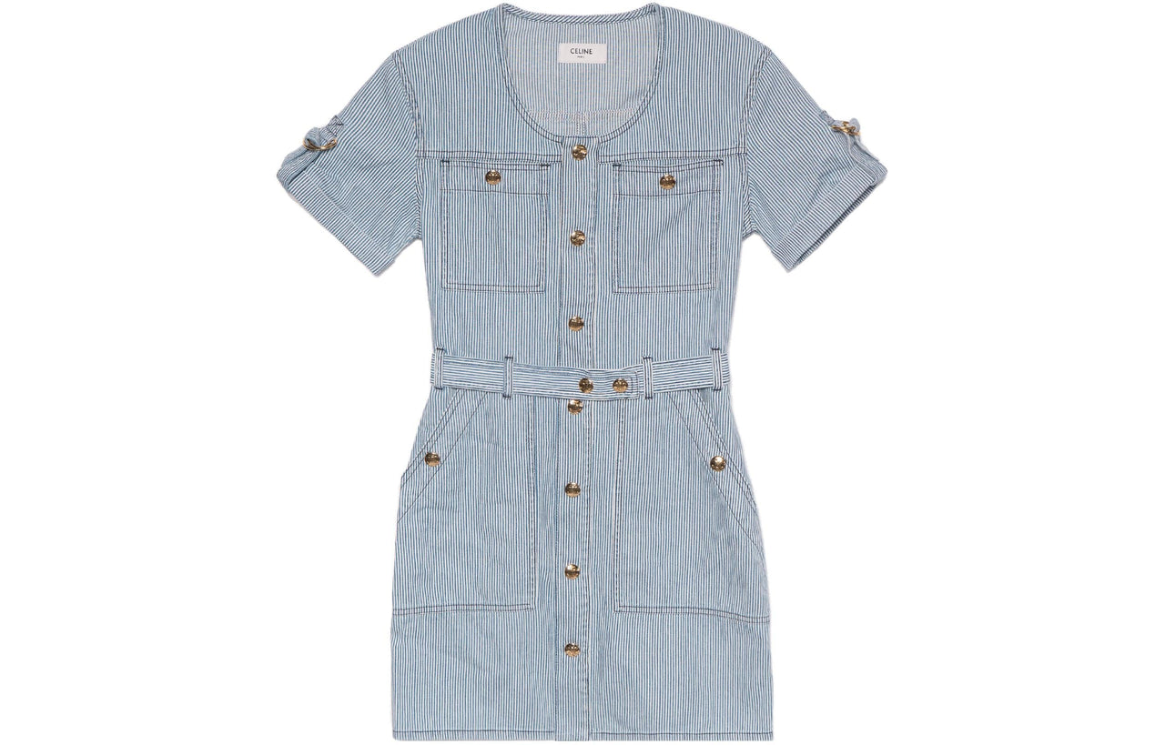 CELINE Wideneck Buttoned Denim Dress