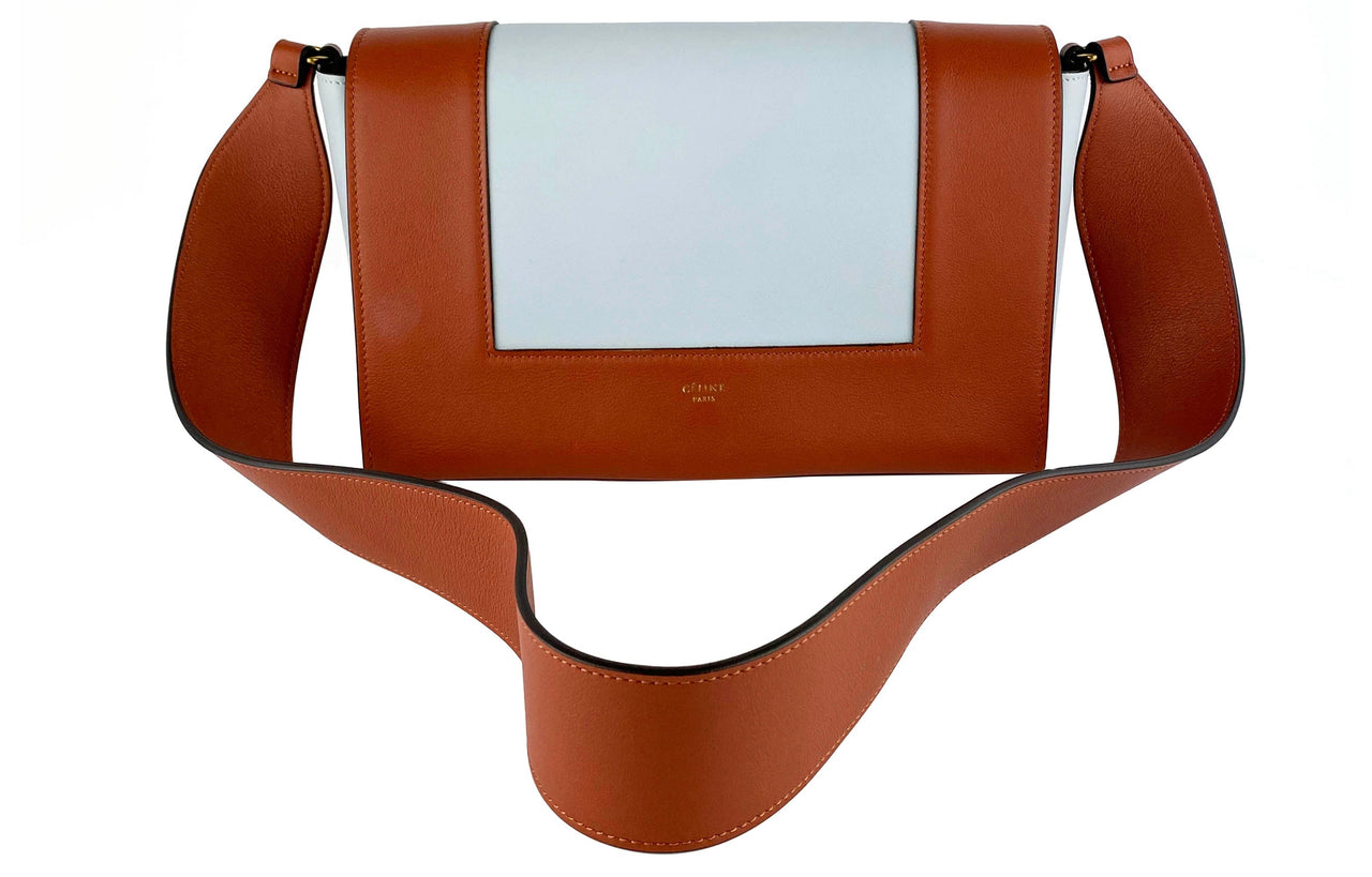 CELINE Frame Smooth Calf Leather Shoulder Bag Crossbody Bag Medium Size Women's Brown/Light Blue