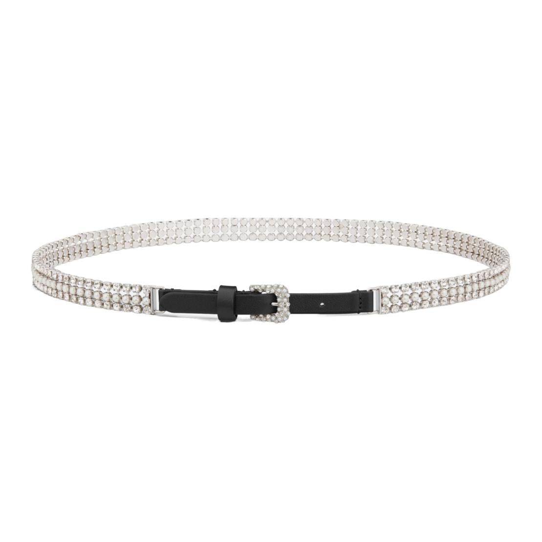 DIOR Crystal Inlay Pin Buckle Brass Belt Women's Silver Width 1cm