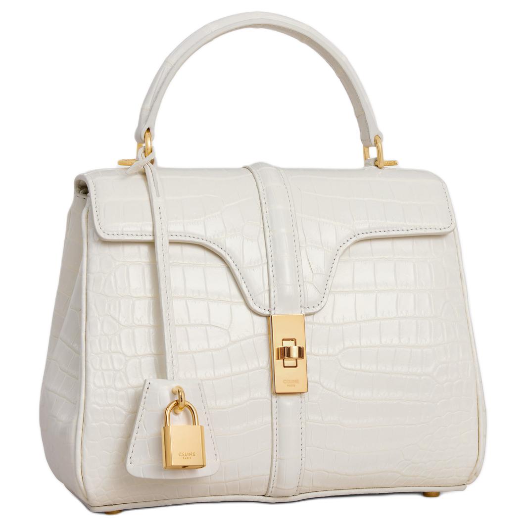 CELINE Crocodile Leather Shoulder Bag Crossbody Bag Handbag Small Size Women's White