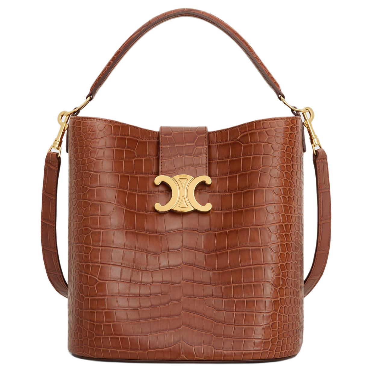 CELINE Crocodile Leather Shoulder Bag Crossbody Bag Handbag Women's Brown