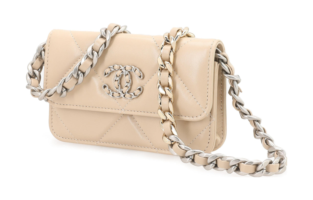 CHANEL 19Bag Lambskin Evening Party Bag Coin Purse Shoulder Bag Crossbody Bag Mini Women's Beige Milk Tea Beige