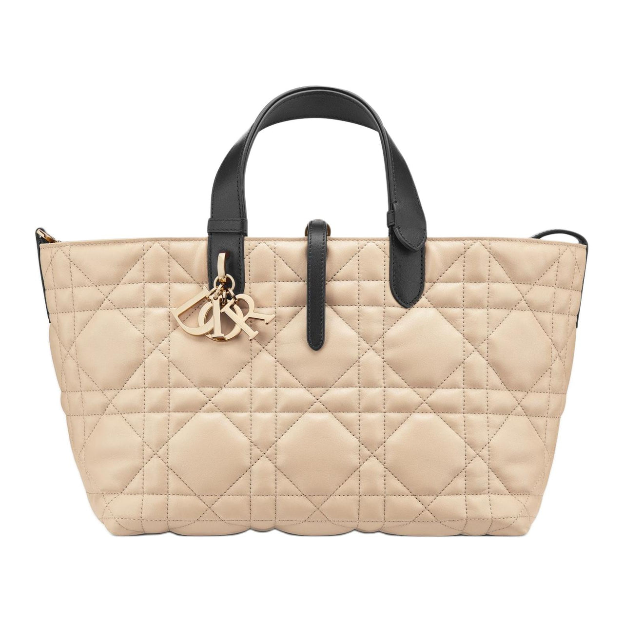 DIOR Extra Large Wicker Pattern Cow Leather One Shoulder Handbags Medium Size Women's Beige & Black Rope