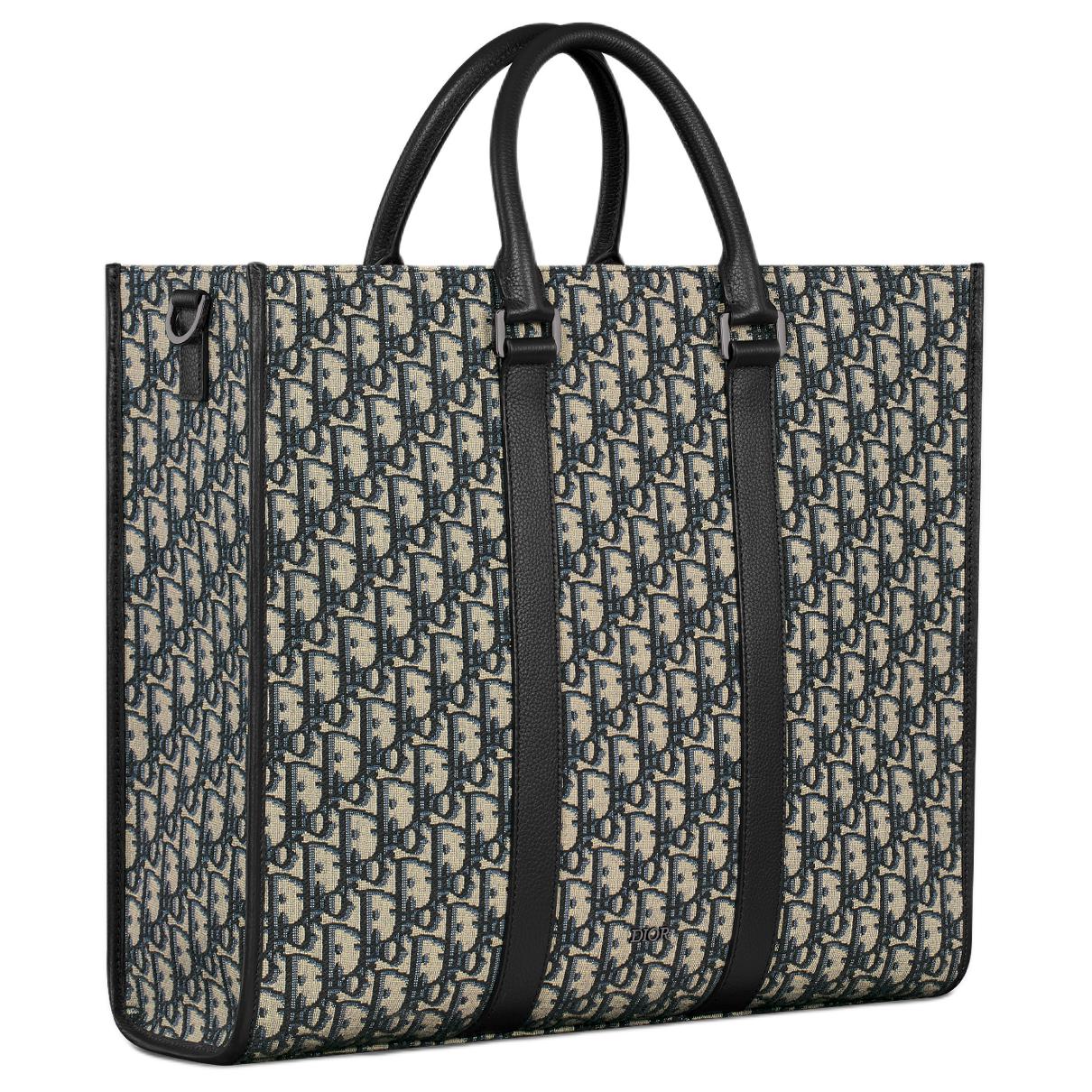 DIOR Oblique Print Grained Cow Leather Shoulder Bag Crossbody Bag Handbag Men's Beige & Black
