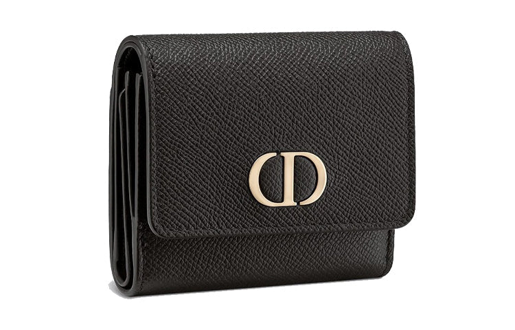 DIOR 30 Montaigne Grained Calfskin Card Holder Wallet Women's Black