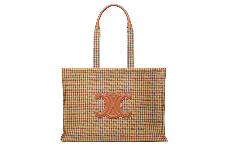CELINE Fabric With Calfskin Trim Tote Bag Shopping Bag Shoulder Bag Handbag Large Size Women's Multicolor