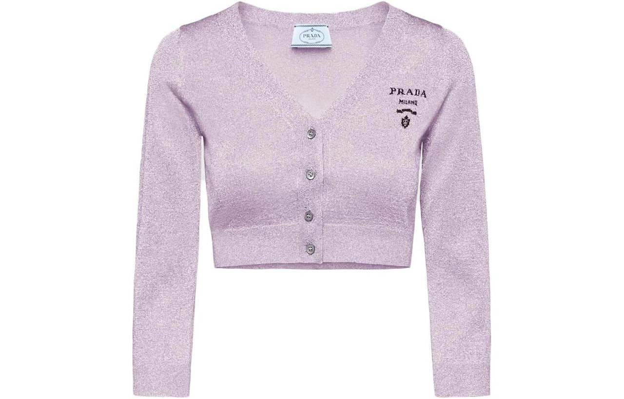 PRADA Cropped Lurex Cardigan Sweater Lilac