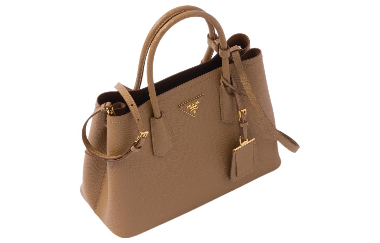 PRADA Double Leather Shoulder Bag Crossbody Bag Handbag Small Size Women's Caramel
