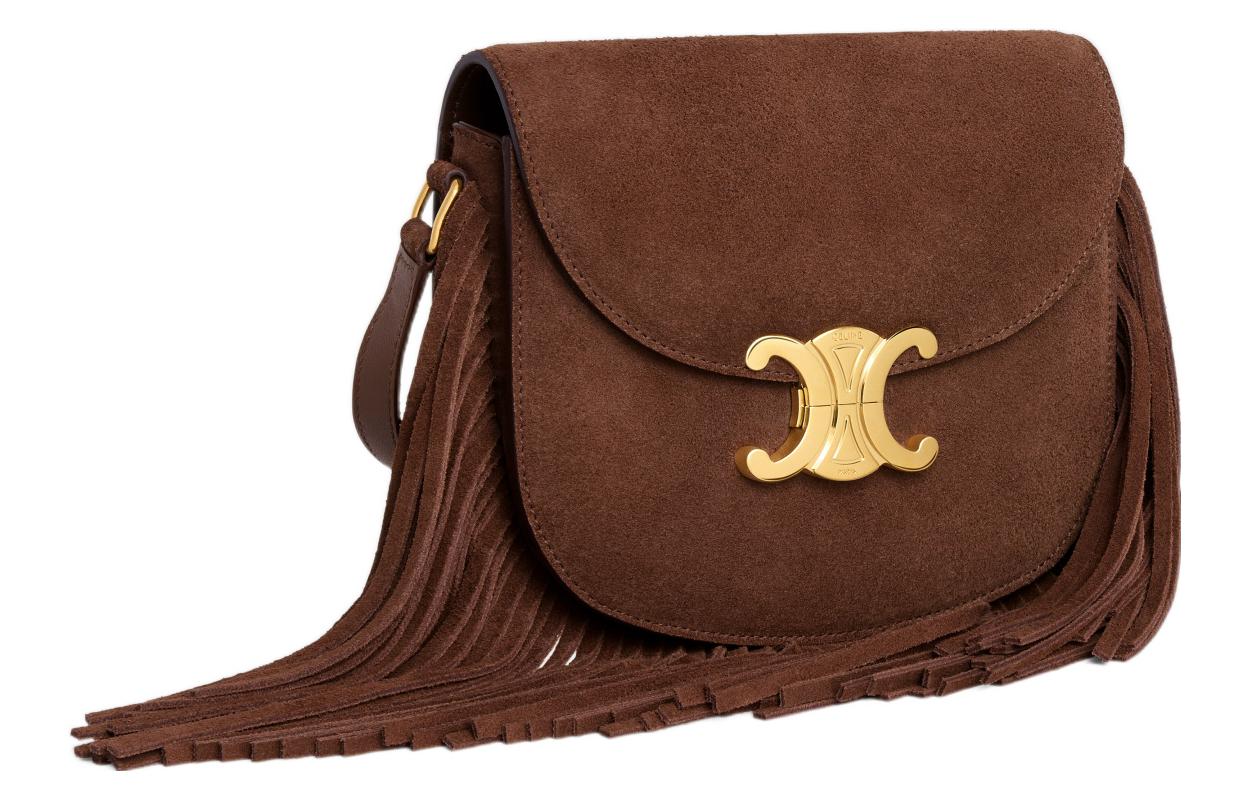 CELINE Cow Leather Suede Shoulder Bag Crossbody Bag Women's Brown