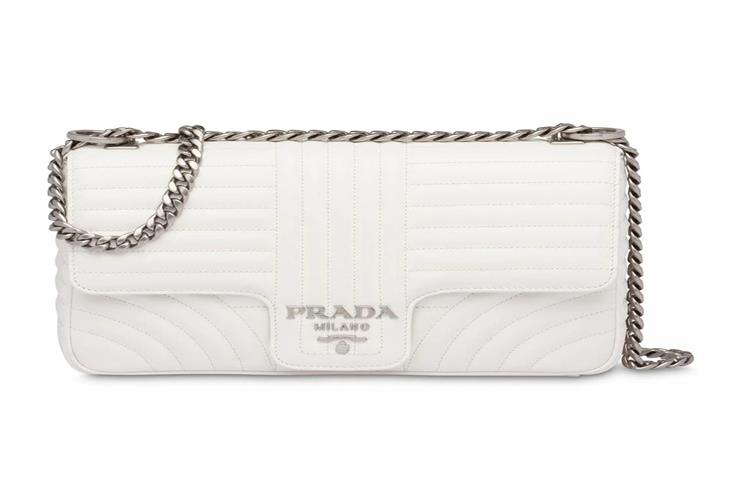 PRADA Diagramme Leather Shoulder Bag, Crossbody Bag, Handbag White