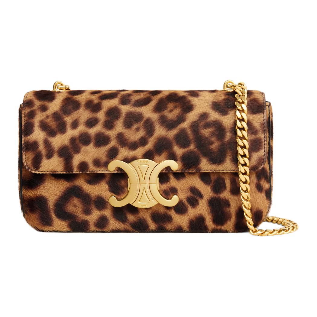 CELINE Cow Leather Shoulder Bag, Crossbody Bag Women's Leopard Print