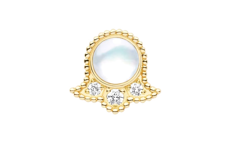DIOR 18K Gold Diamond Mother Of Pearl Stud Earrings Unisex Gold