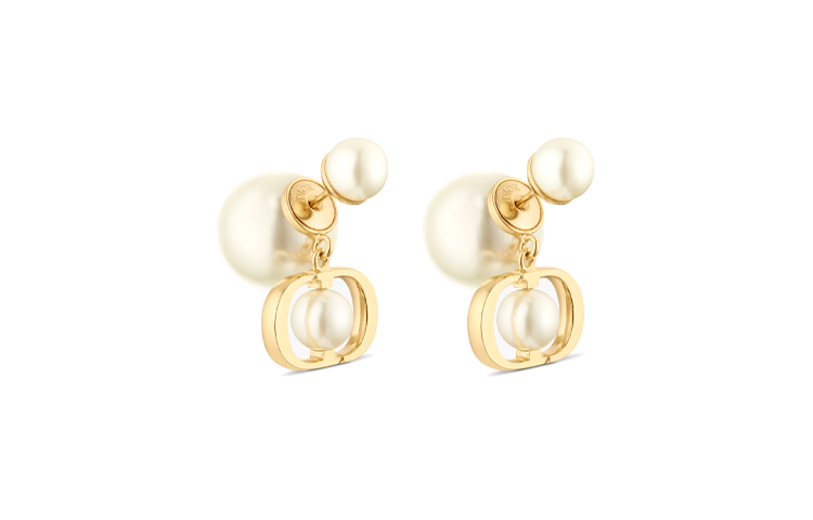 DIOR Resin Pearl Metal Earrings Women's White