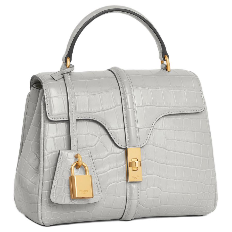 CELINE Crocodile Leather Shoulder Bag Crossbody Bag Handbag Mini Women's Light Gray