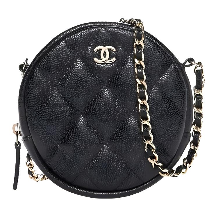 CHANEL 19Bag Litchi Grain Cow Leather Round Cake Bag Shoulder Bag Crossbody Bag Women's Black