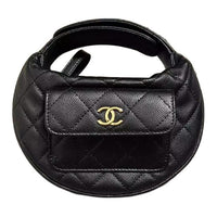 CHANEL Grained Litchi Cow Leather Crescent Moon Bag Clutch Mini Women's Black