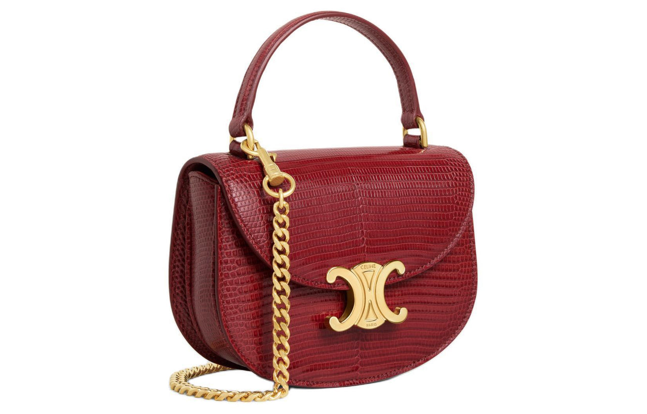 CELINE Besace Lizard Skin Shoulder Bag Crossbody Bag Handbag Mini Women's Ruby Color