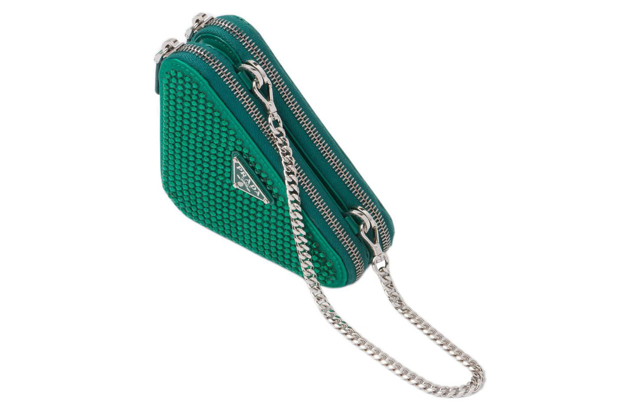 PRADA Embellished Satin And Leather Mini Pouch Mango