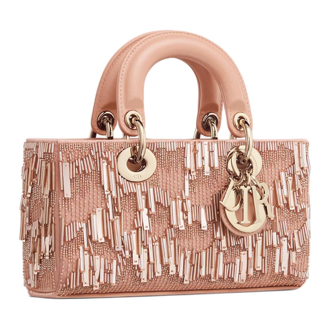 DIOR Lady D-JOY Cow Leather Shoulder Bag Crossbody Bag Handbag Small Size Women's Pink