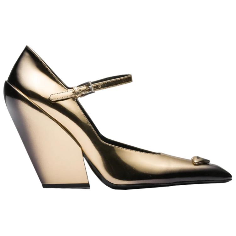 PRADA Chunky Heel High Heels Women's Gold