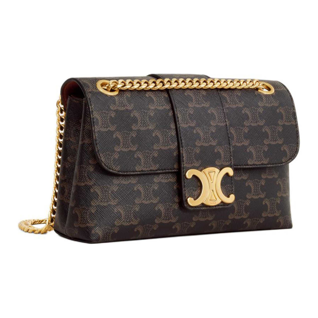 CELINE Cow Leather Handbag Shoulder Bag Women's Tawny