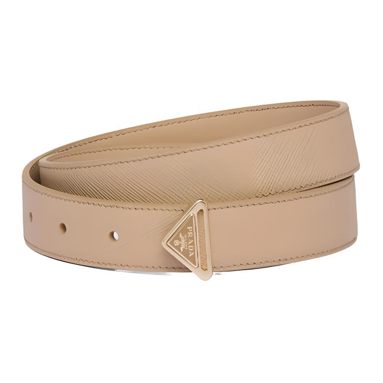 PRADA Cow Leather Belts Women's Sandy Beige 2.5CM