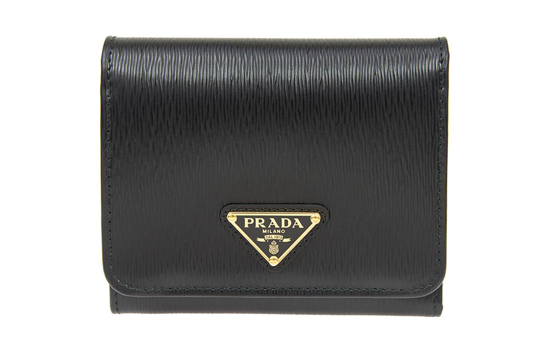 PRADA Cow Leather Wallets Coin Purses Regular Women's Black