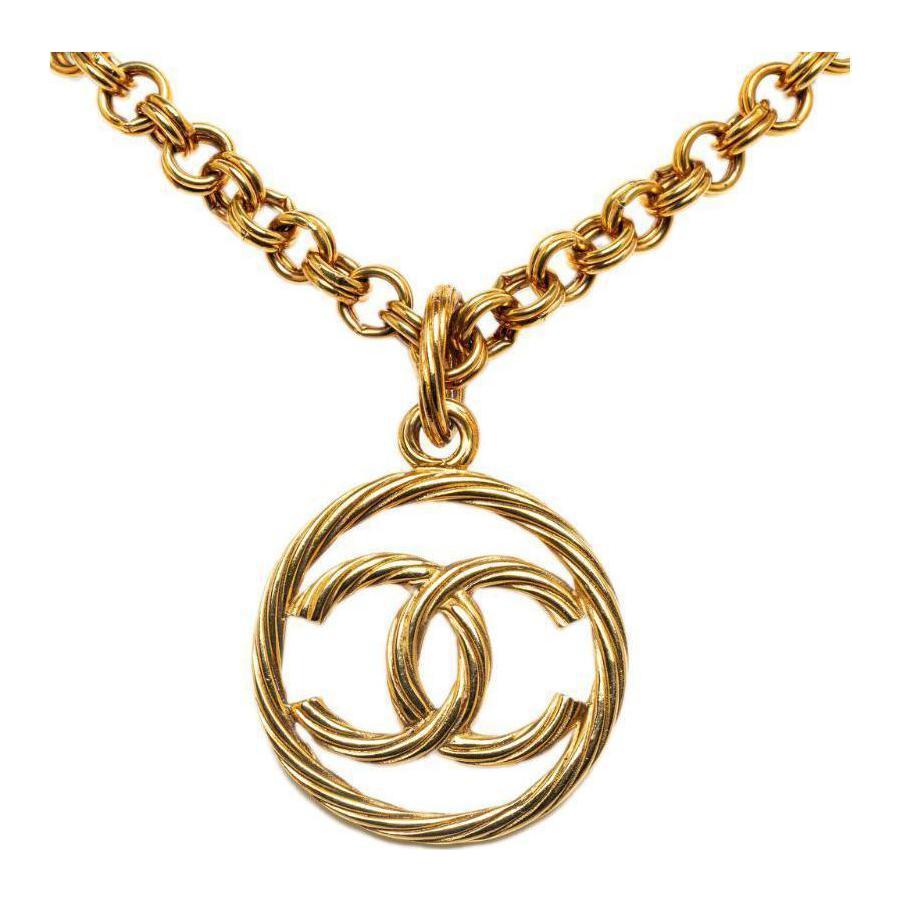 CHANEL 1980-1990 Plated Cc Station Pendant Costume Necklace