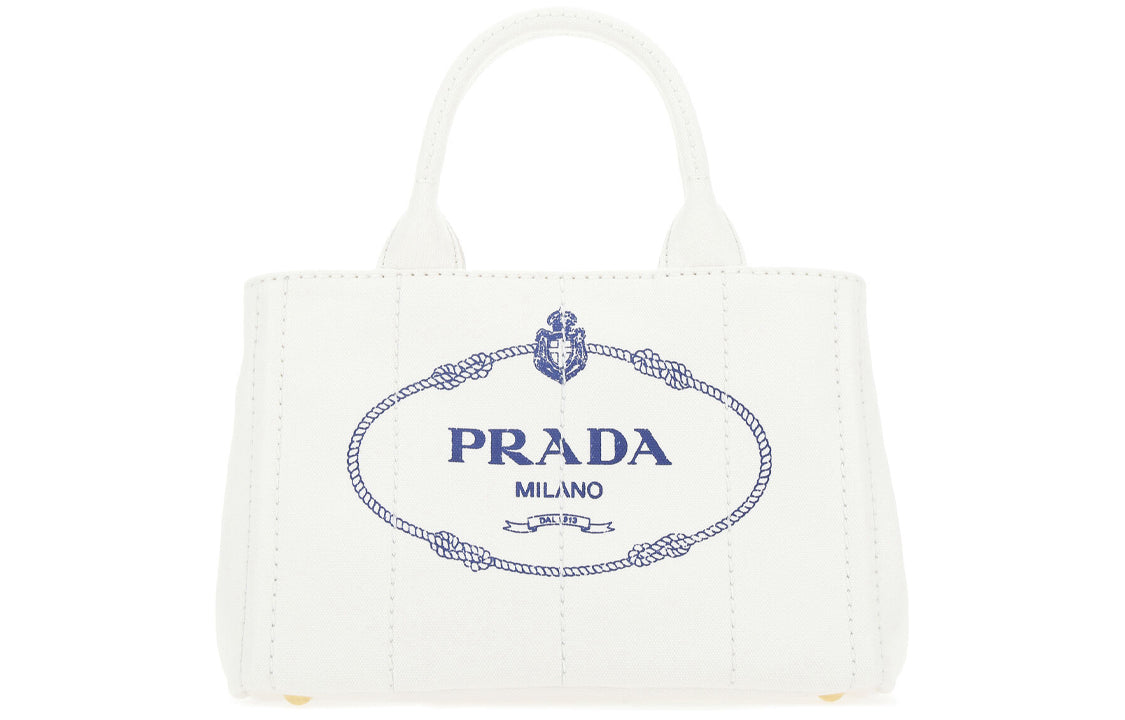 PRADA Cotton Shopping Bag Handbag Women's White