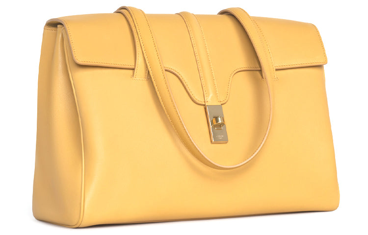 CELINE 16 Cow Leather Handbag Handbag Medium Size Women's Yellow