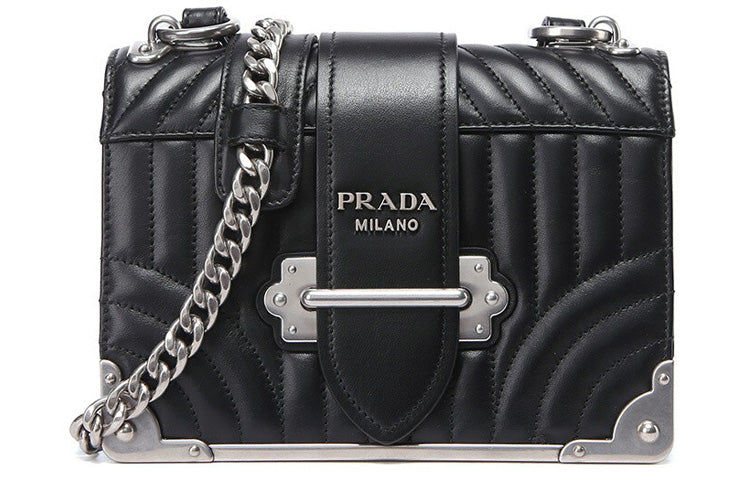 PRADA Cow Leather Chain Crossbody Bags Women's Black
