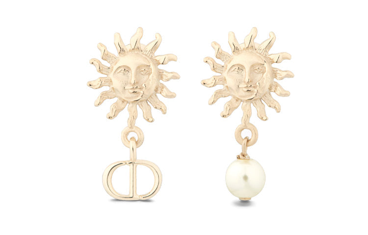 DIOR Metal Resin Pearl Earrings Women's Gold