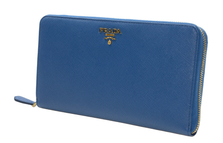 PRADA Cow Leather Clutches Wallets Large Size Women's Marine Blue
