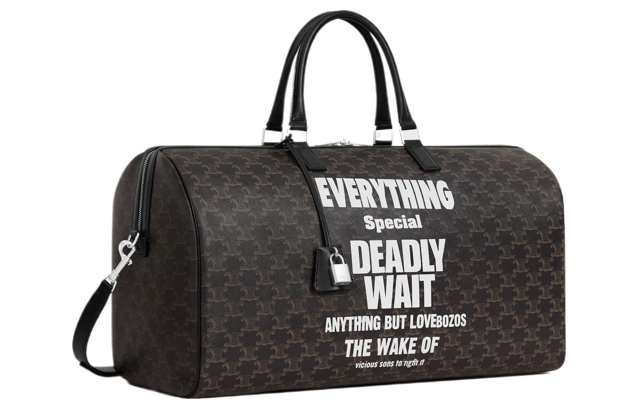 CELINE Canvas Handbags Travel Bags Large Size Men's Black