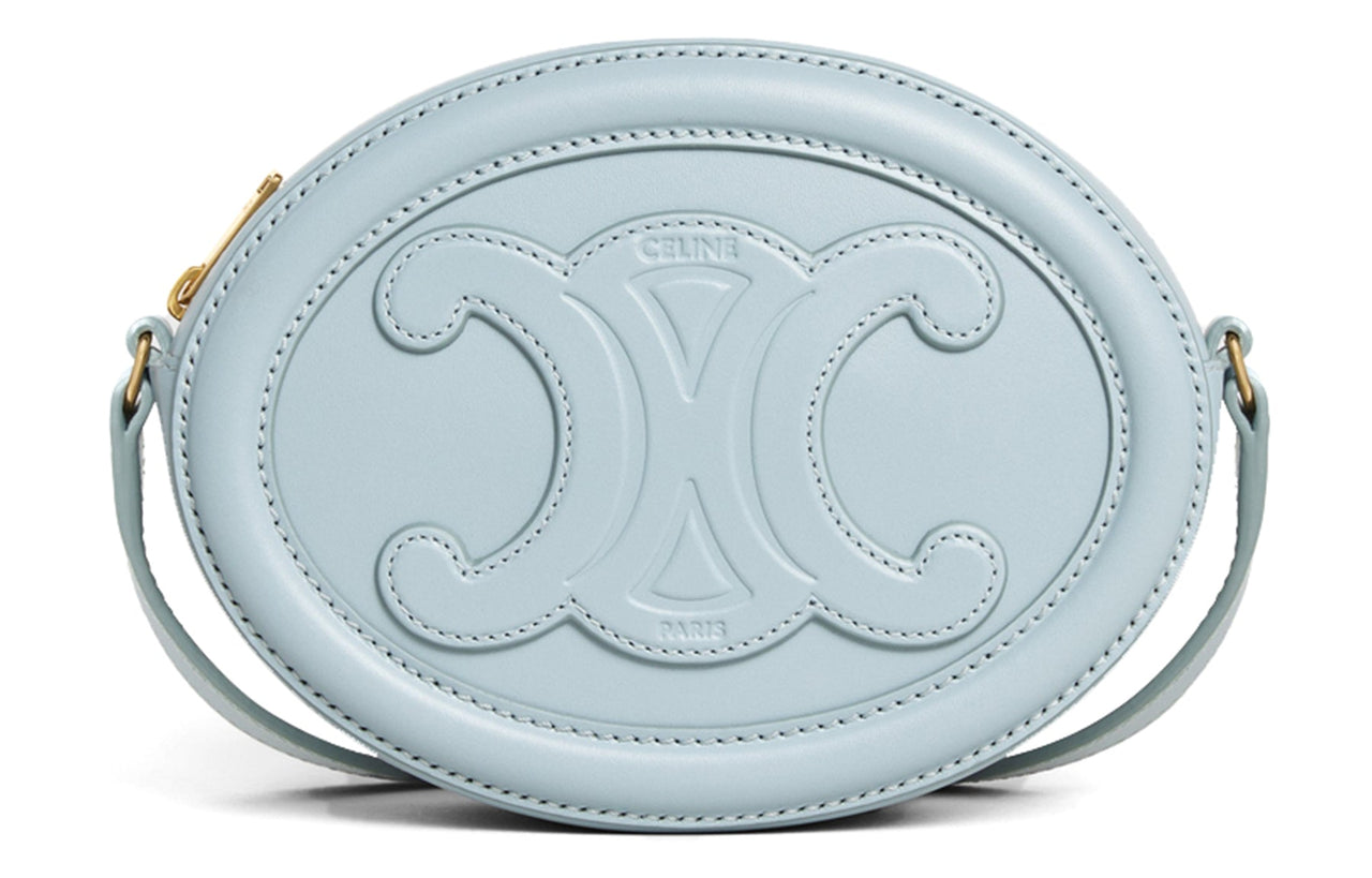 CELINE Cuir Triomphe Calfskin Mooncake Bag Oval Shoulder Bag, Crossbody Bag Regular Women's Ice Blue