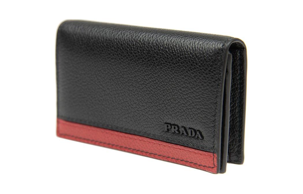 PRADA Cow Leather Wallet Men's Black & Red