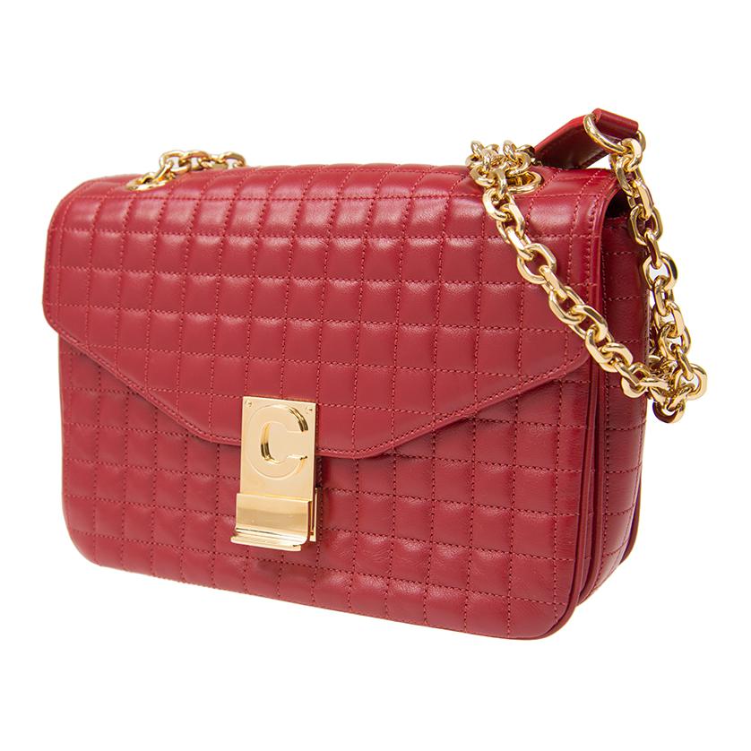 CELINE Cow Leather Shoulder Bag Medium Size Women's Red
