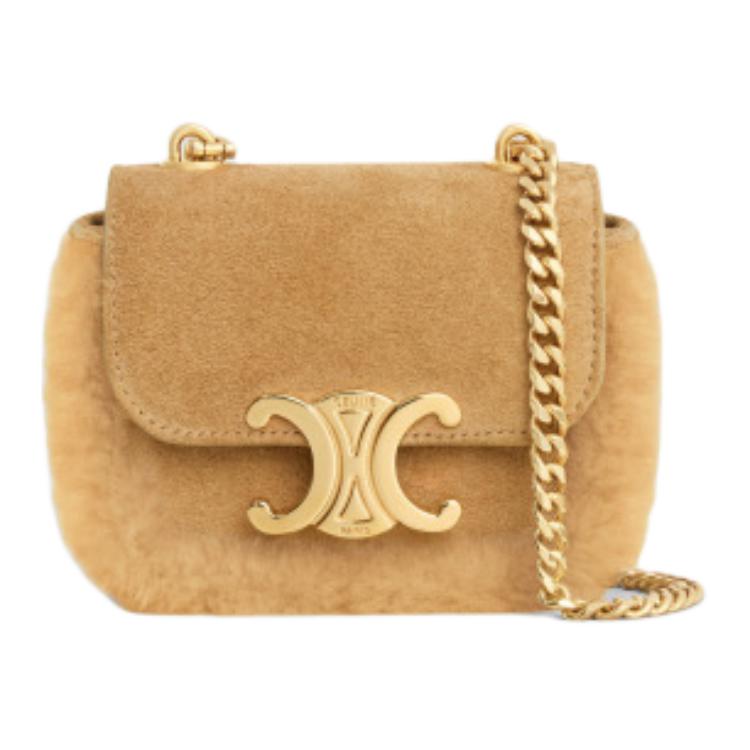 CELINE Cow Leather Suede Shoulder Bag, Crossbody Bag Mini Women's Natural Color