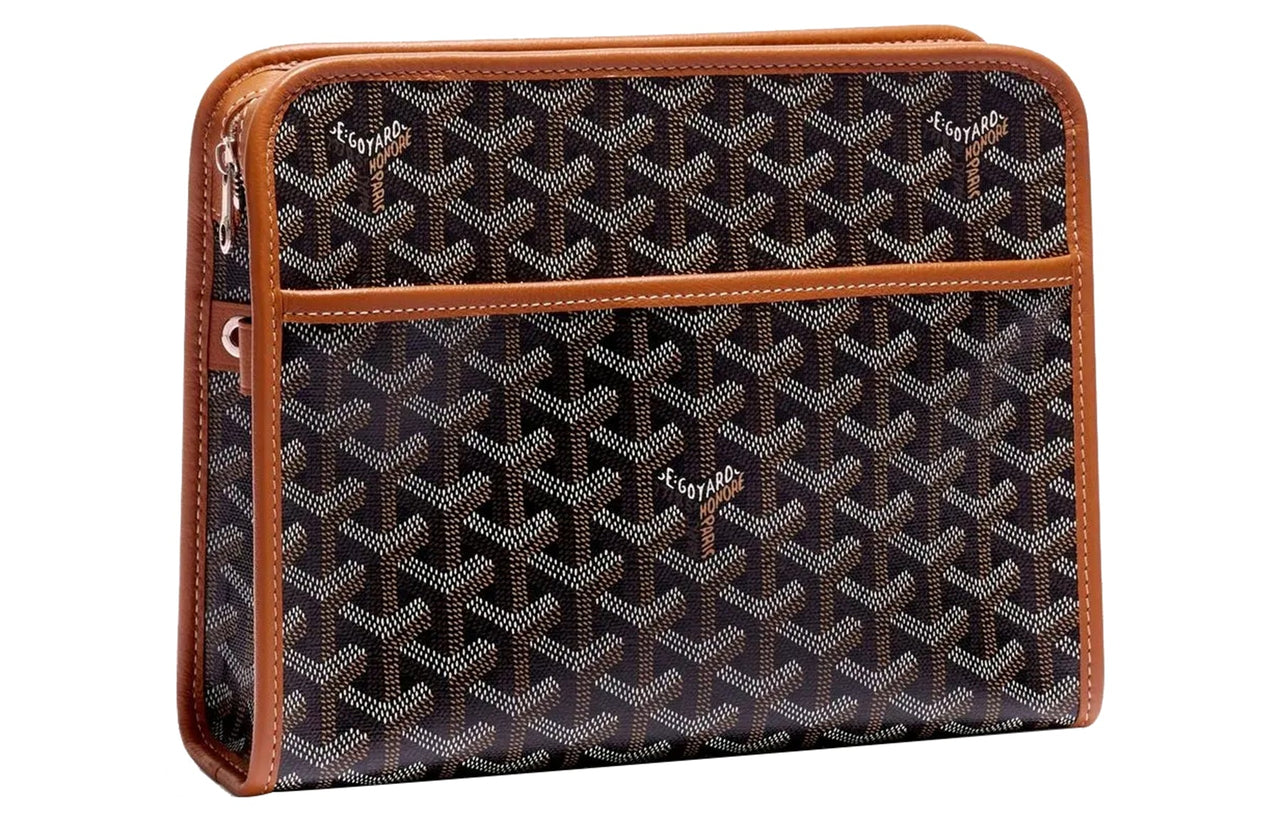 GOYARD JOUVENCE Canvas With Leather Travel Storage Bags Handheld Toiletry Bags Medium Size Unisex Brown