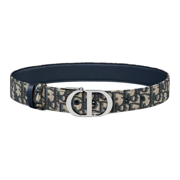 DIOR Palladium Plated Leather Belts Women's Blue Width 3.5CM