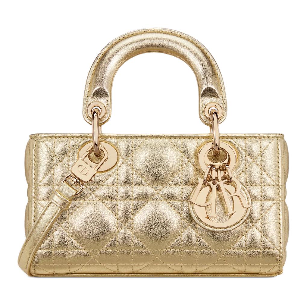 DIOR Lady D JOY Cow Leather Shoulder Bag, Crossbody Bag, Handbag Extra Mini Women's Gold