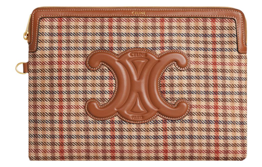 CELINE Cuir Triomphe Fabric With Calfskin Trim Handbags Wrist Bags Clutches Small Size Women's Multicolor