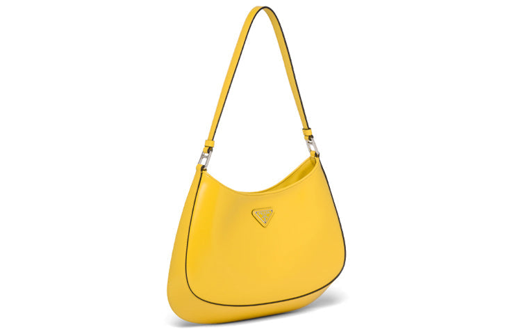 PRADA Cleo Shiny Leather Handbag Shoulder Bag Women's Yellow