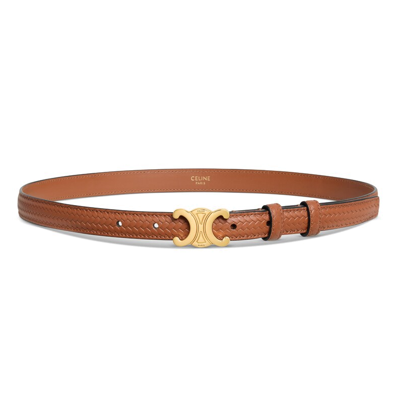 CELINE Calfskin Leather Belts Women's Brown Width 1.8CM