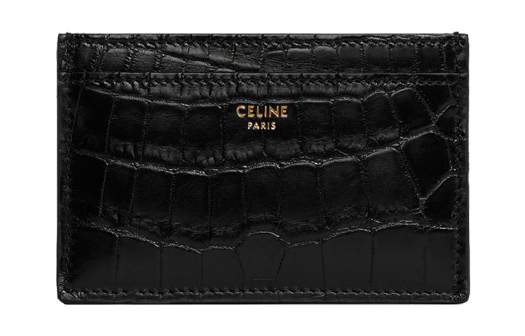CELINE Crocodile Leather Card Holder Women's Black