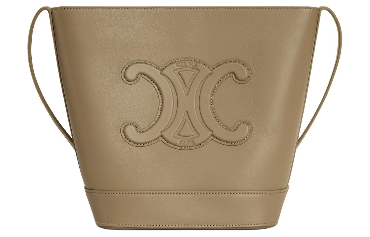 CELINE Cuir Triomphe Cow Leather Bucket Bags Shoulder Bag Crossbody Bag Small Size Women's Tan