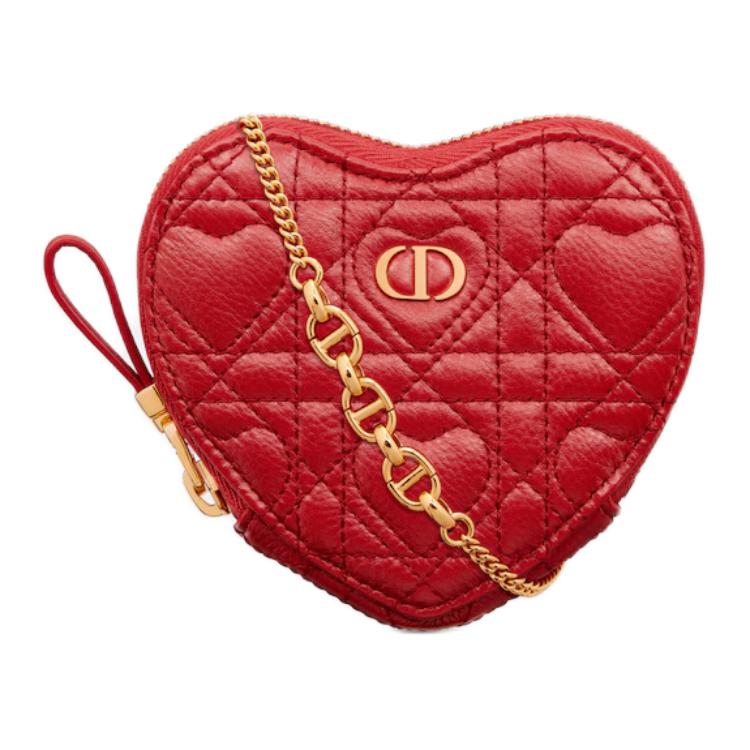 DIOR Caro Calfskin Heart Shaped Bag, Handheld Bag, Shoulder Bag, Crossbody Bag Women's Red