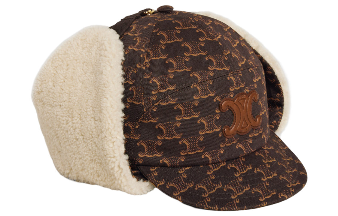 CELINE Chapka Hat With Triomphe Patch In Triomphe Monogram Cotton