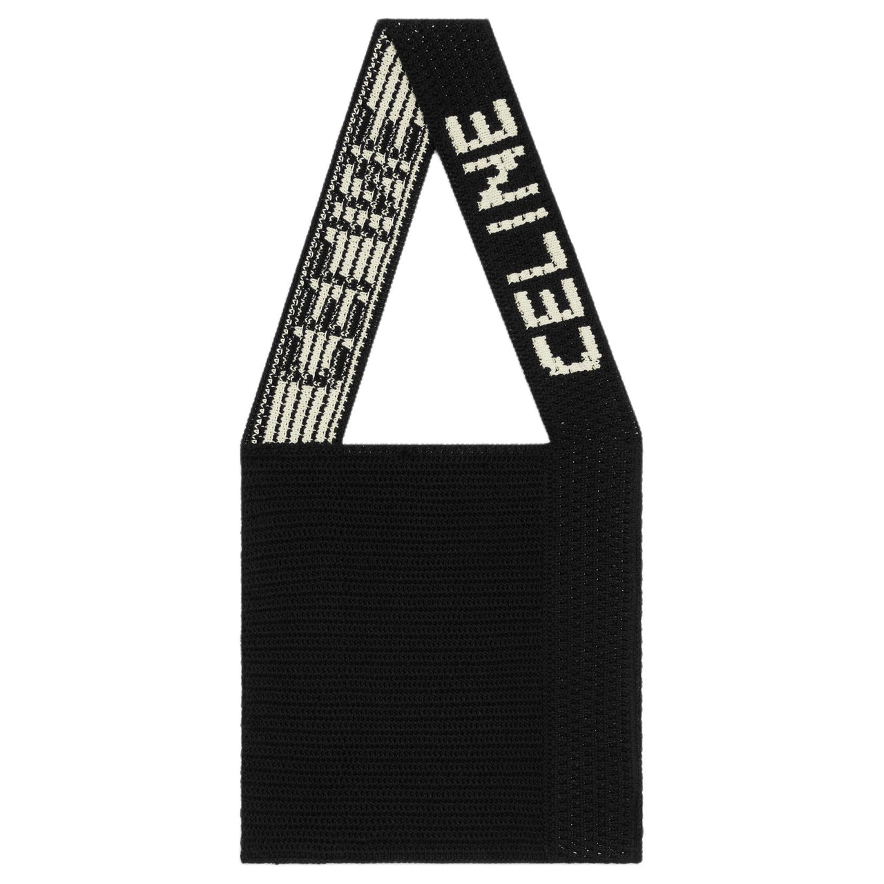CELINE Cotton Handbag, Shoulder Bag Men's Black & Natural