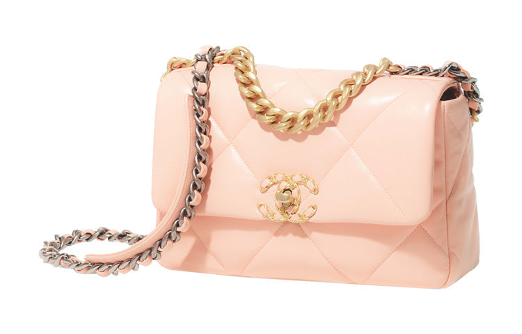 CHANEL 19Bag Lambskin Mouth Cover Bag Chain Crossbody Bag Shoulder Bag Women's Light Orange